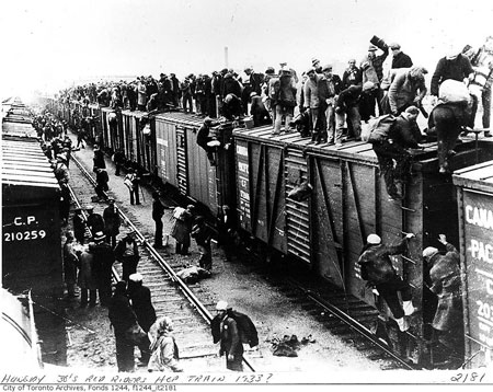Great Depression: Unemployed men hop train Great Depression: Unemployed men hop train